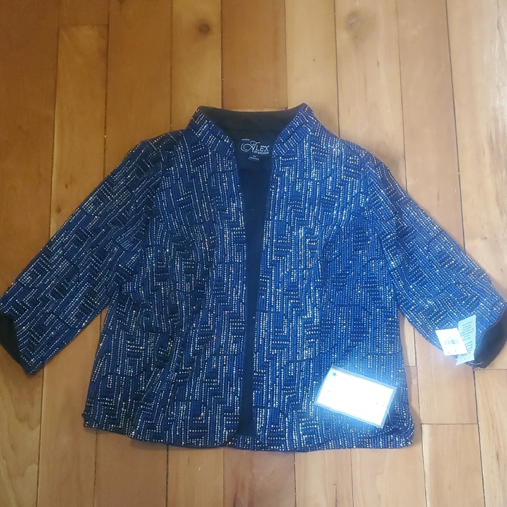 Alex Evenings 2 Pc Top And Jacket NWT Blue Super Sparkles